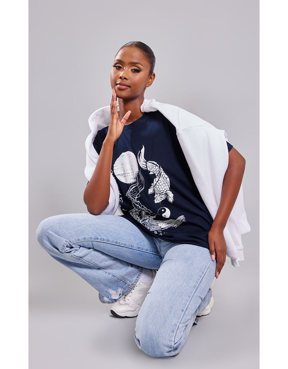 Navy Sink Or Swim Printed T Shirt