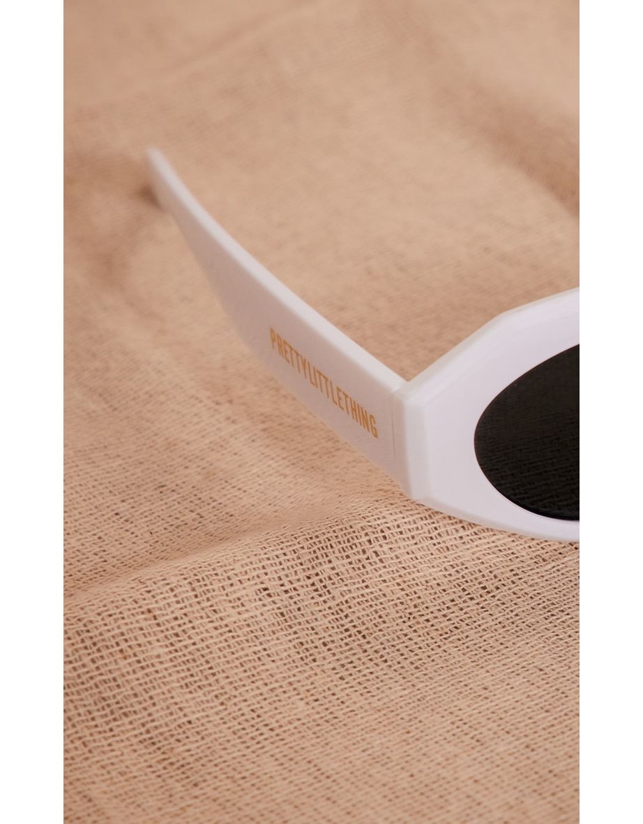 White Geometric Cat Eye Diamante Lens Sunglasses - 2