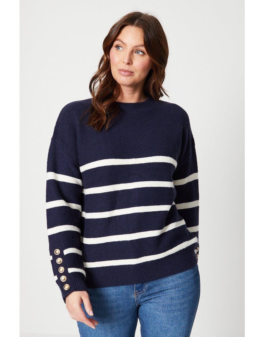 Button Cuff Stripe Sweater
