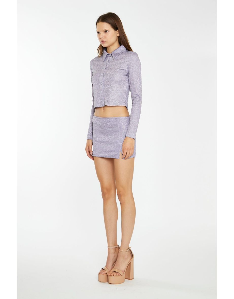 Lilac-Glitter Low-Rise Mini-Skirt - 3