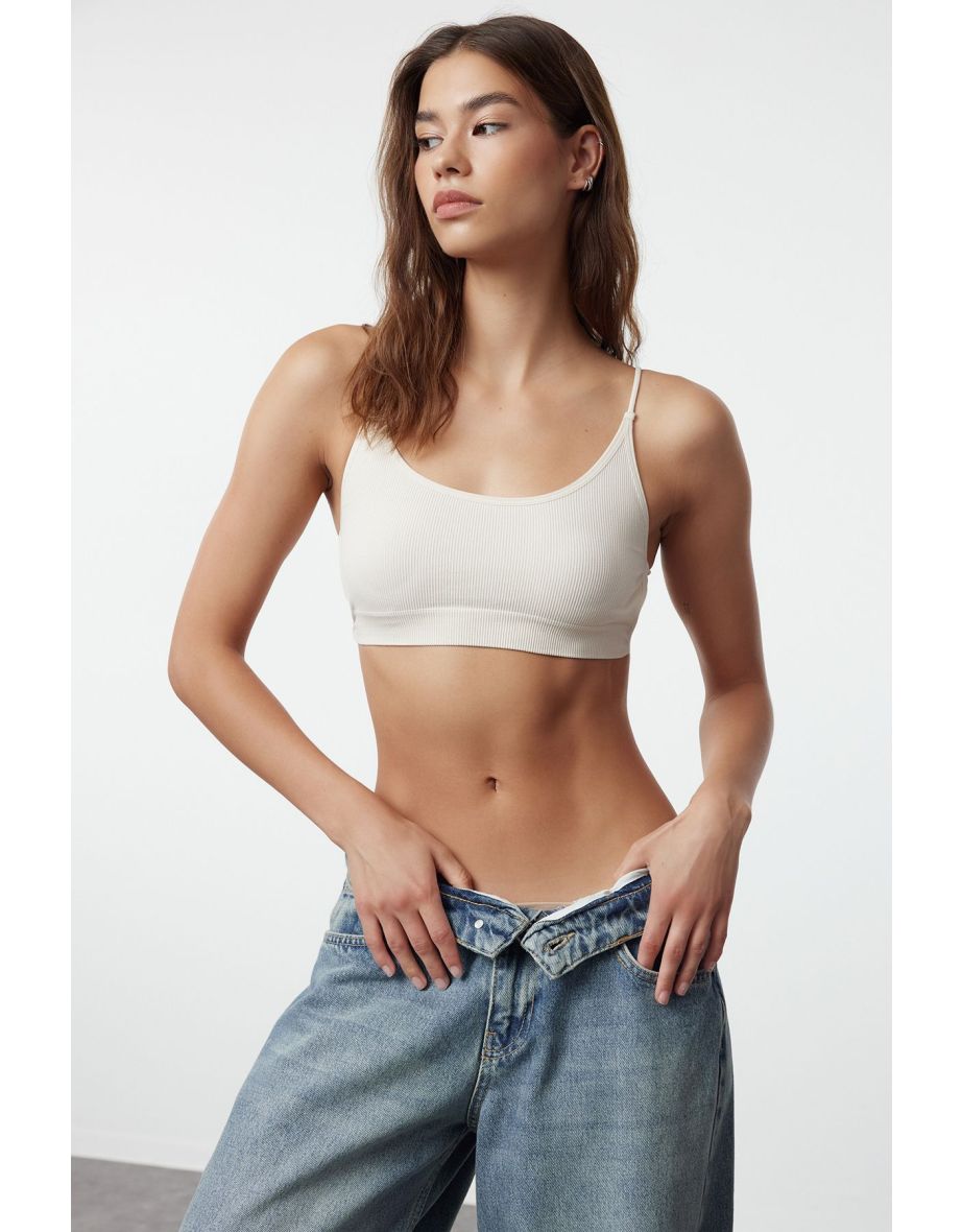 Stone Seamless Bralette Knitted Bra with String Strap Back Detai