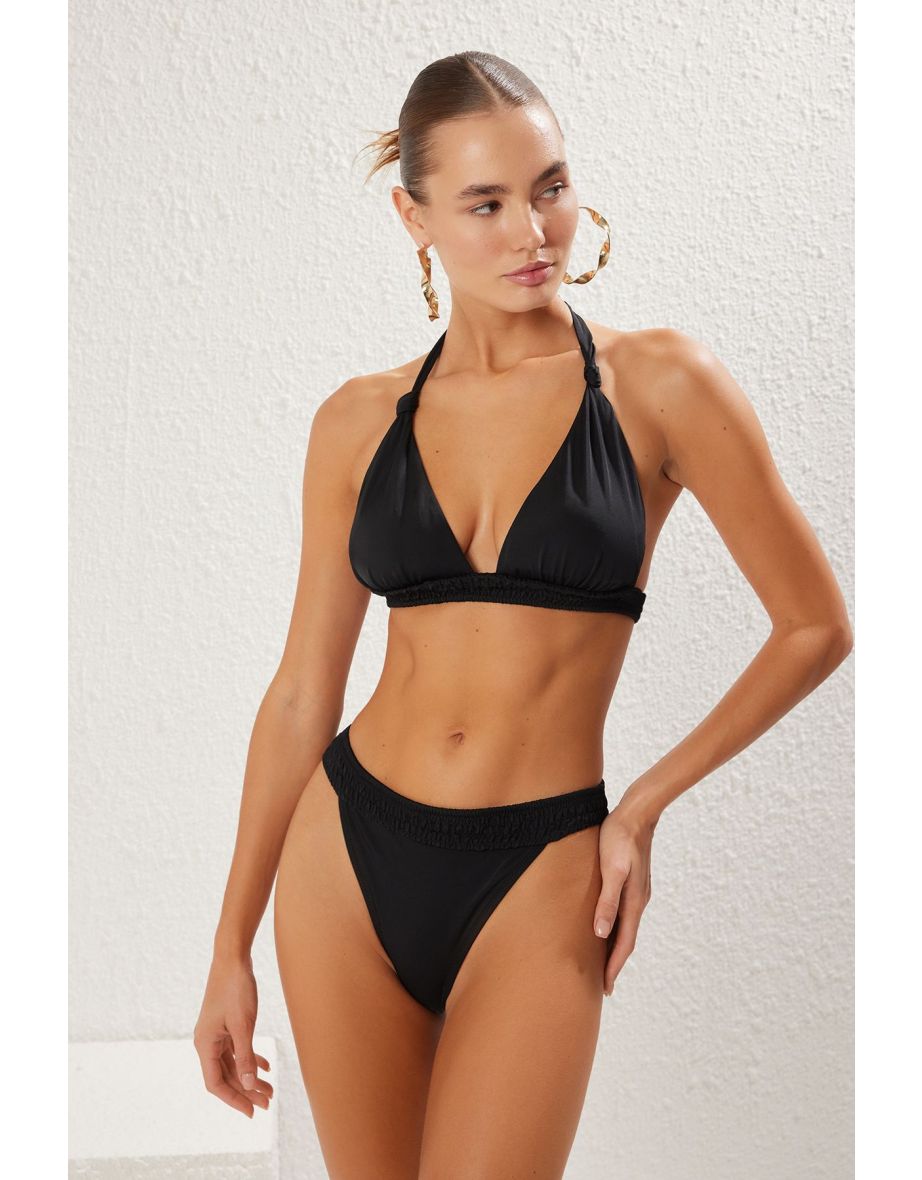 Black Plain Triangle Normal Waist Bikini Set