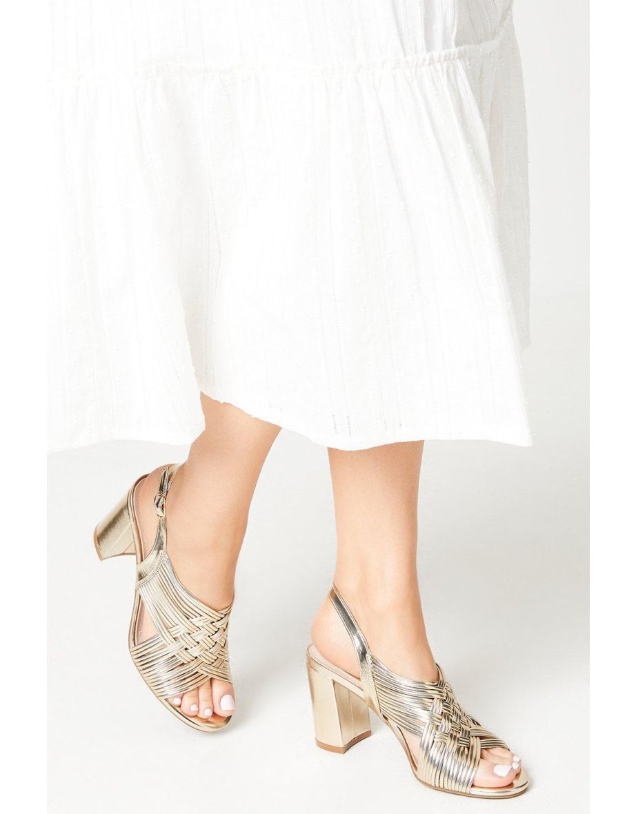 Mercury Multi Woven Strap Sling Block High Block Heel Sandals