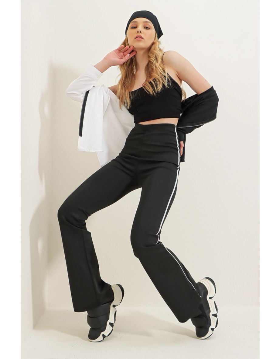 Buy Trendyol High Waist Spanish Leg Woven Trousers In Black