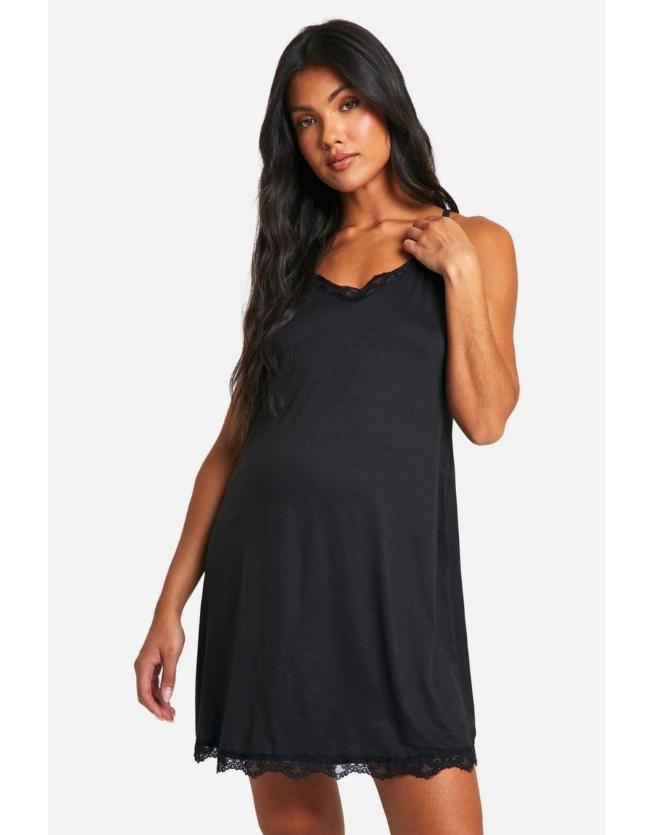 Maternity Super Soft Lace Trim Nightie - black
