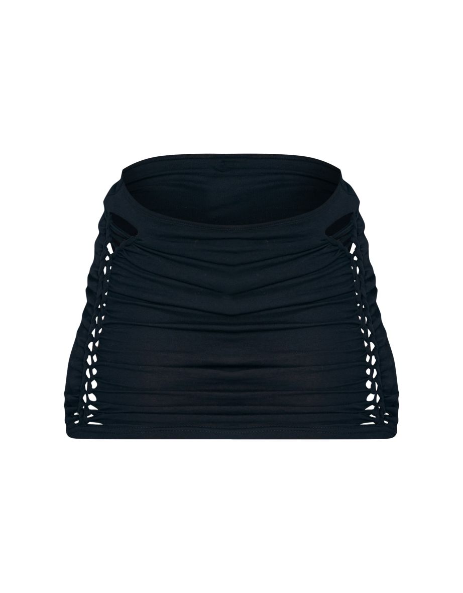 Black Lace Up Side Micro Mini Skirt - 5