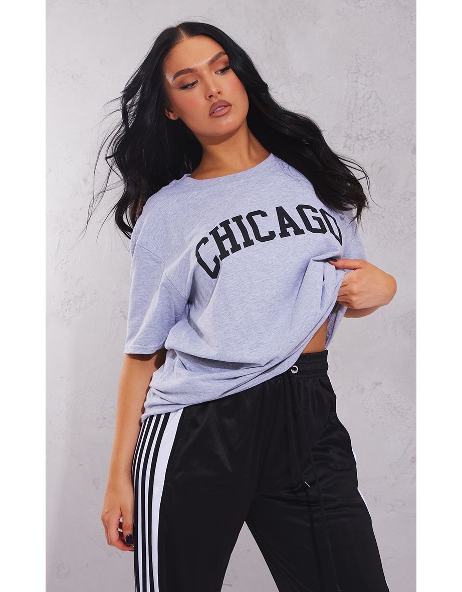 Women's Black Chicago Slogan Oversized T-Shirt