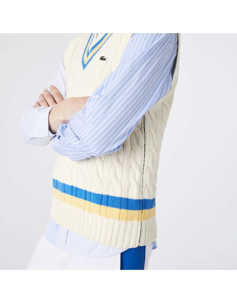 Men's Lacoste Classic Fit Fool Sweater Vest in Cream - 5
