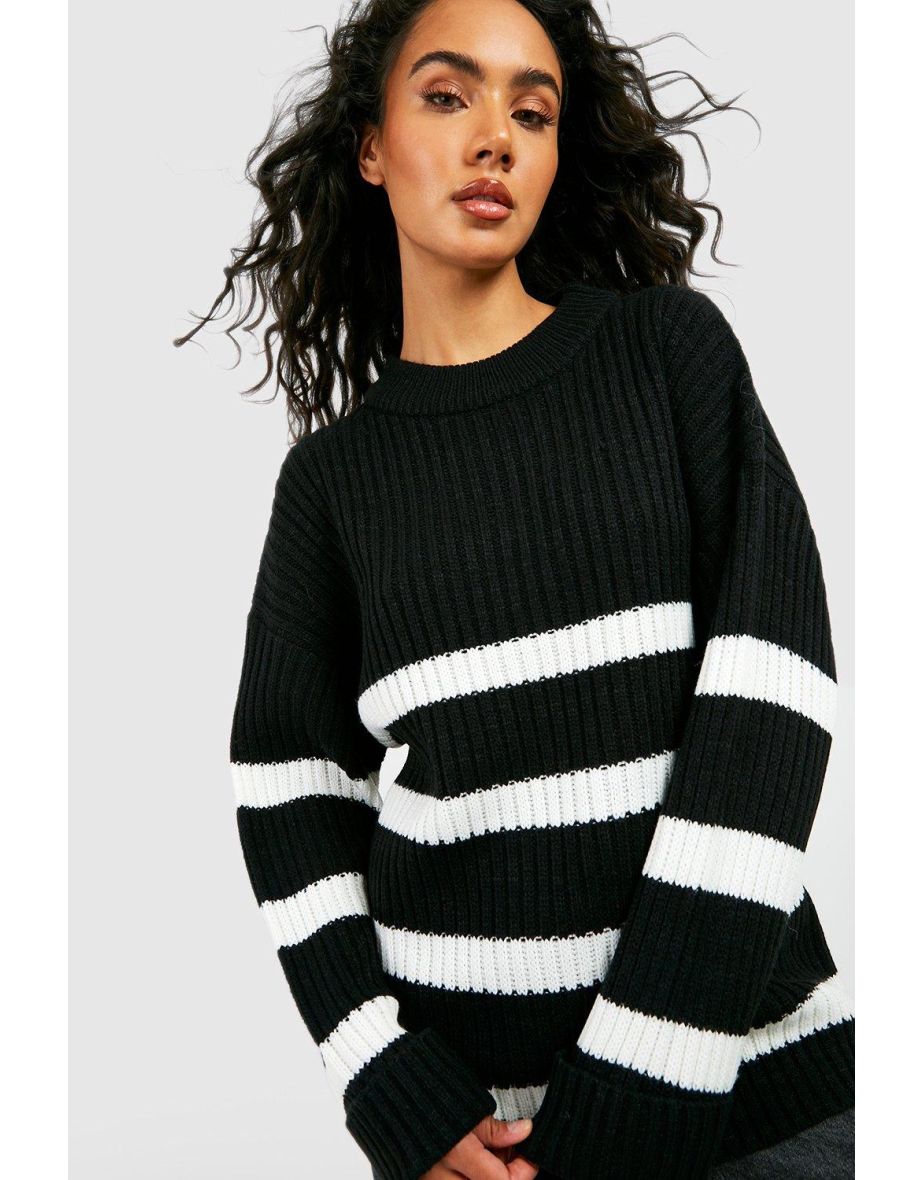 Stripe Boxy Knitted Jumper - black