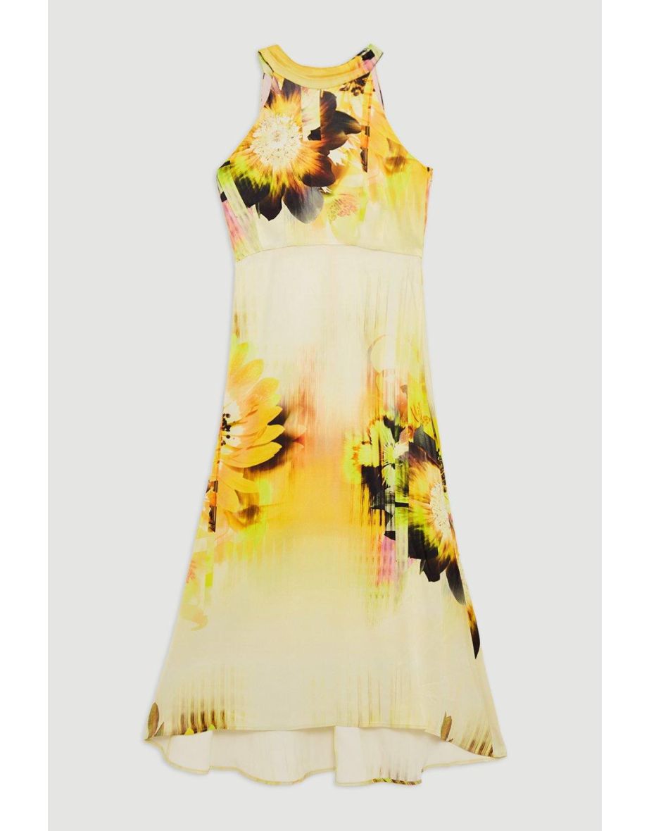 Viscose Satin Tie Dye Floral Halter Midaxi Dress - 3