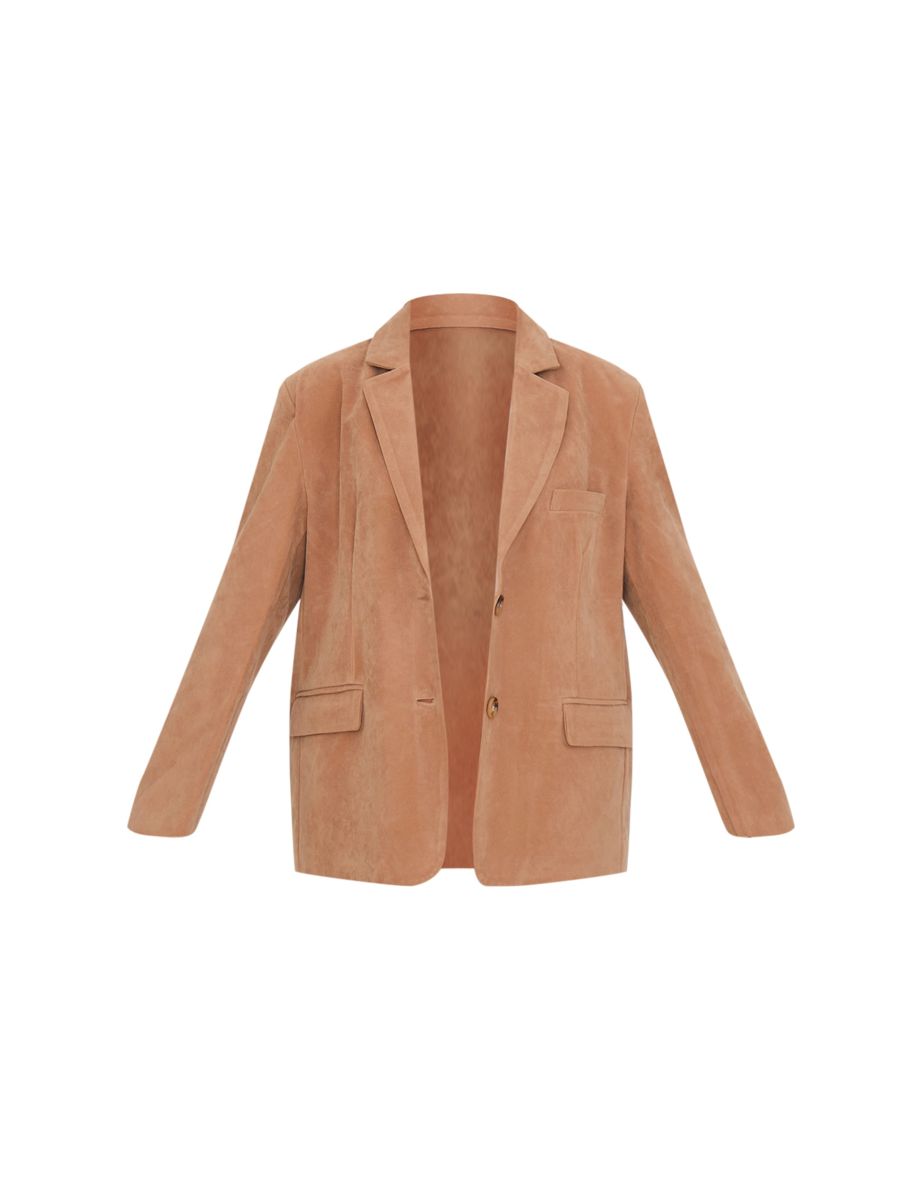 Tan Faux Suede Longline Blazer - 4