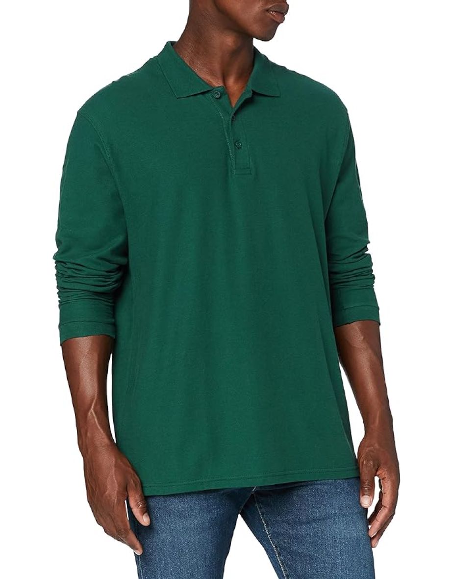 Fruit Of The Loom Mens Premium Long Sleeve Polo Shirt - Forest Green