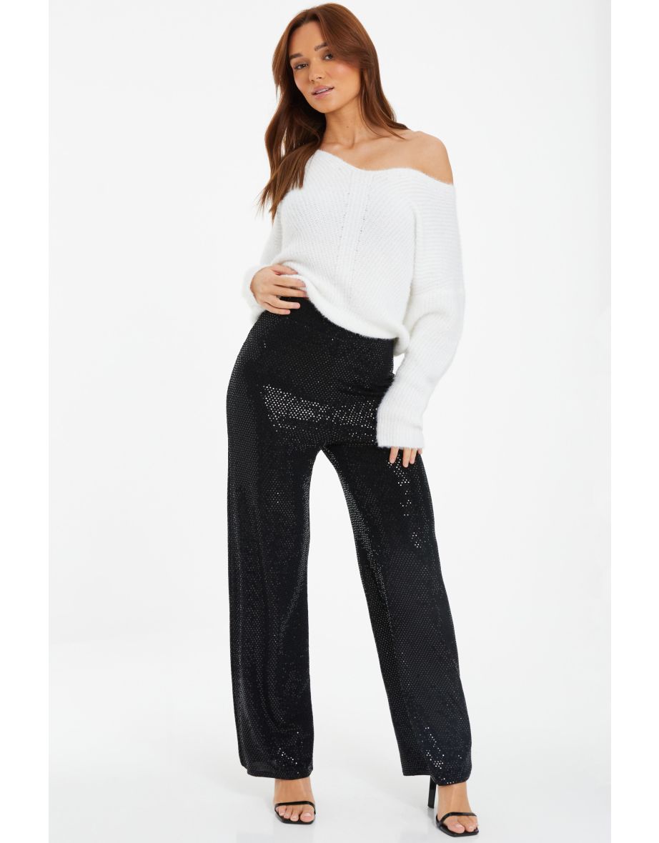 Black Sequin High Waist Palazzo Trousers
