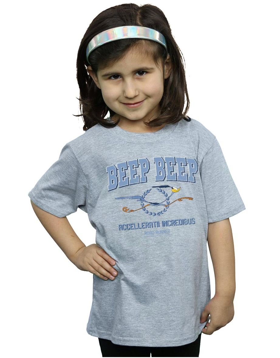 Looney Tunes Girls Road Runner Beep Beep Cotton T-Shirt - Sports Grey