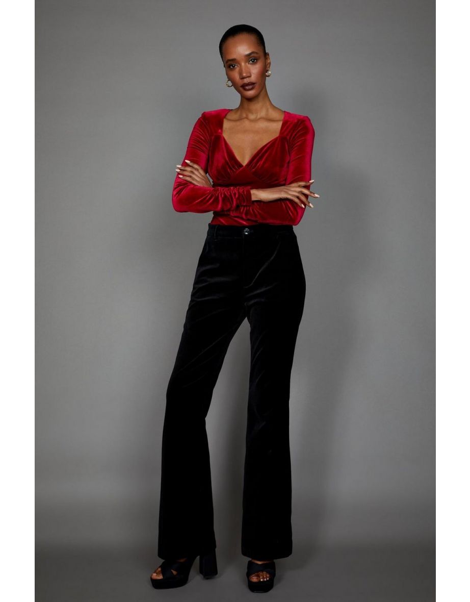 Velvet Sweetheart Neck Bodysuit - dark red - 3