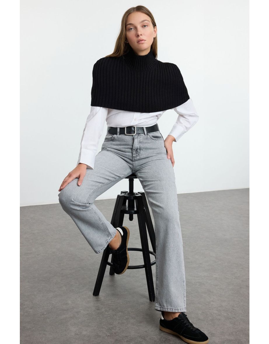 Black Crop Turtleneck Knit Sweater