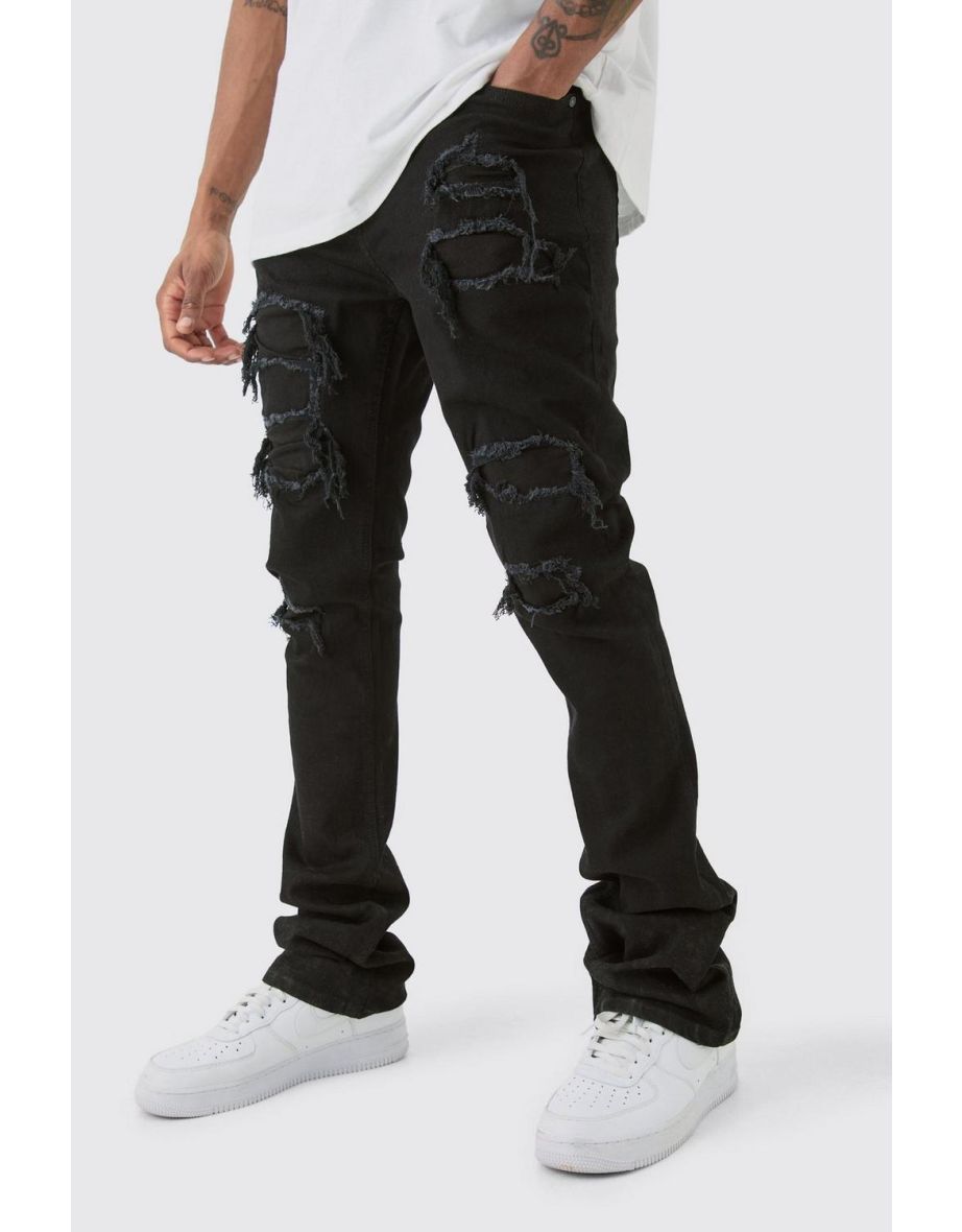 Tall Skinny Stacked Distressed Ripped Jeans - true black