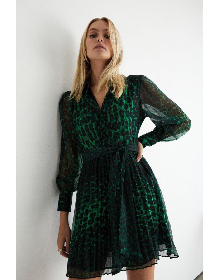 Warehouse animal print shirt fashion dress green