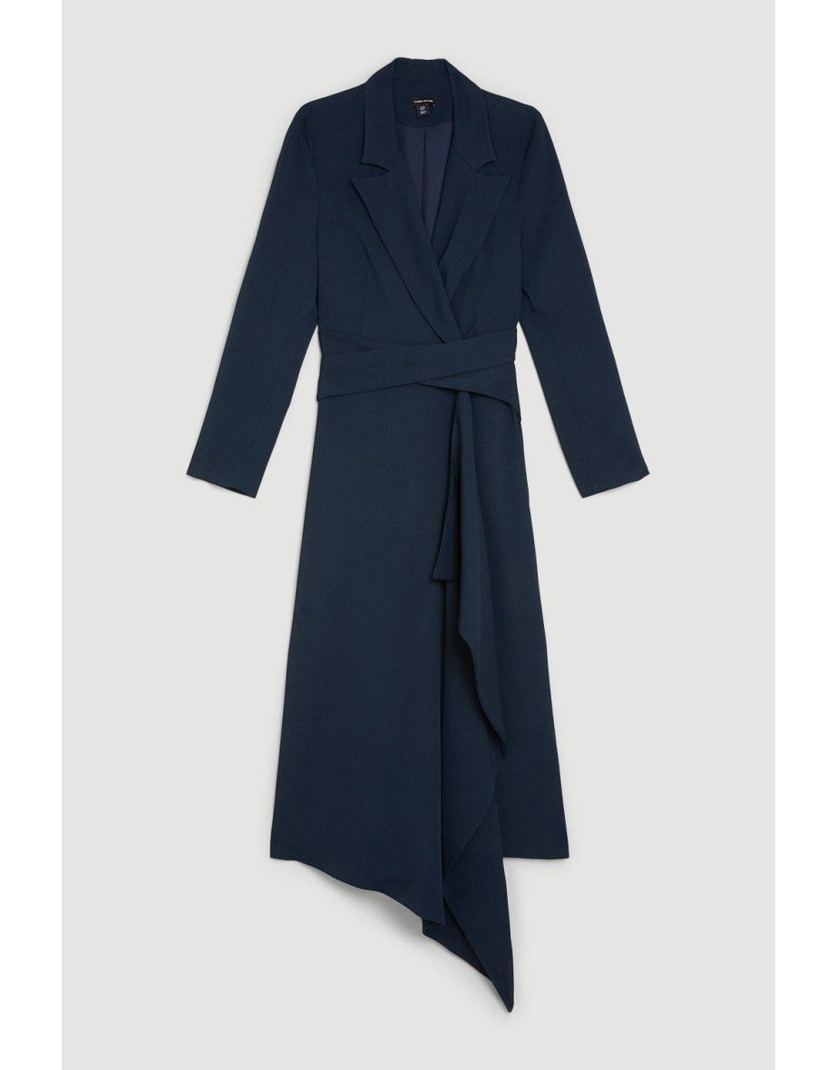 Drape Belted Long Sleeve Soft Tailored Midi Dress - 3