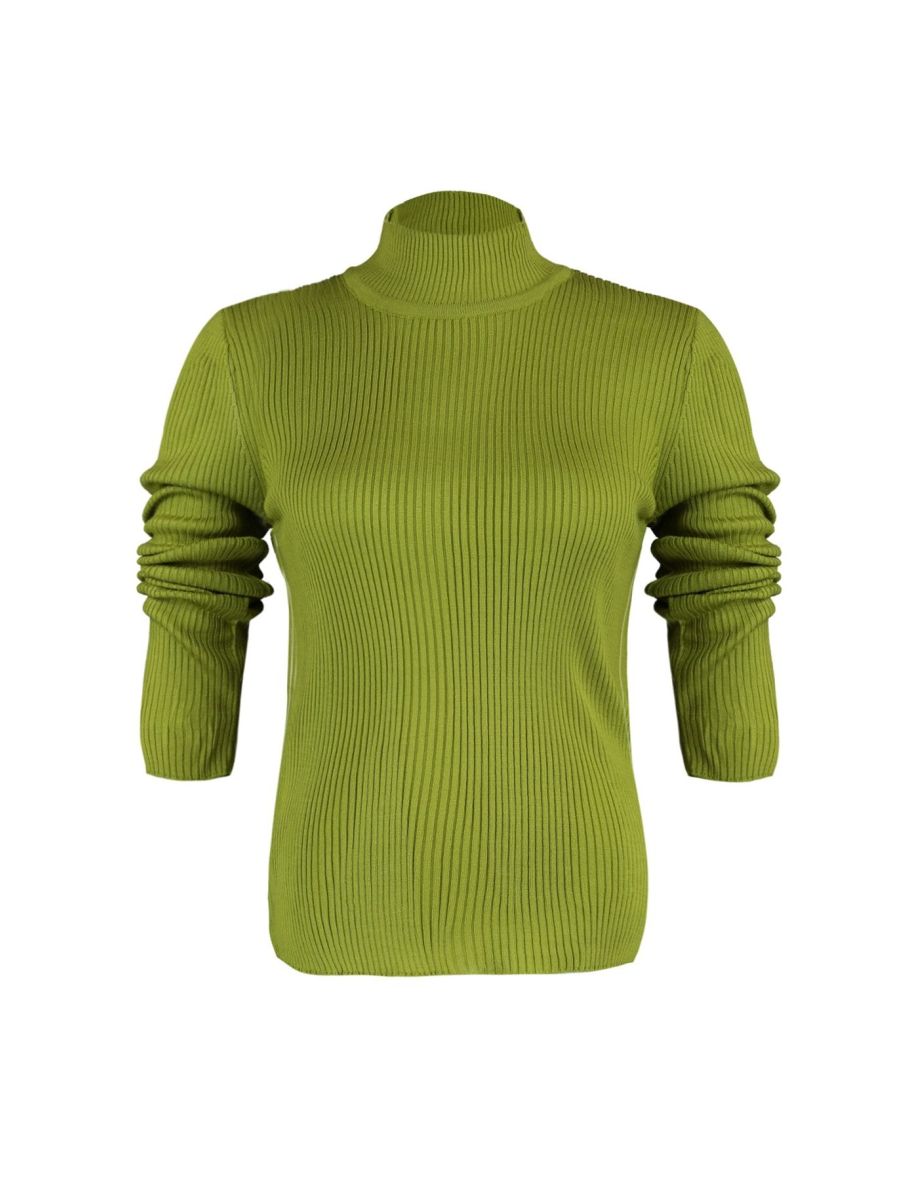 Green Half Turtleneck Thin Knitwear Sweater - 7