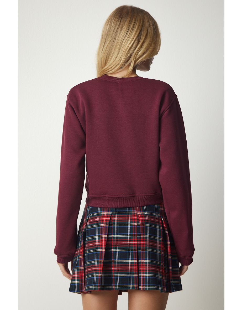 Women's Claret Red Orange Crop Sweatshirt - 4