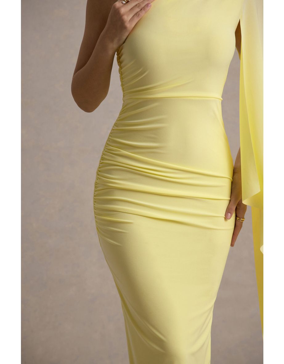 Clementina | Lemon Asymmetric Cape Sleeve Maxi Dress - 5
