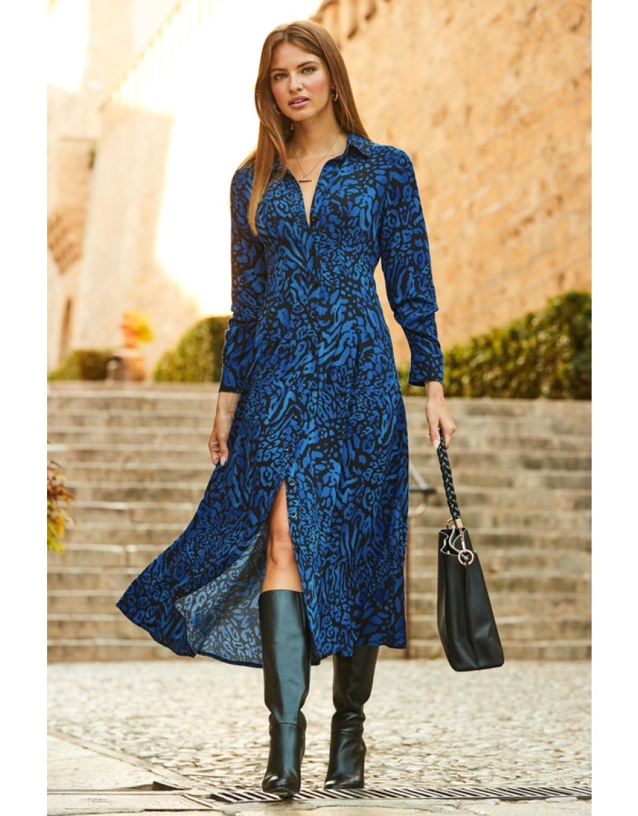 Blue and black fashion animal print dress