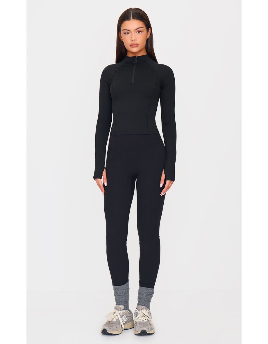 PLT SPORT Deep Black Sculpt Quarter Zip Gym Top