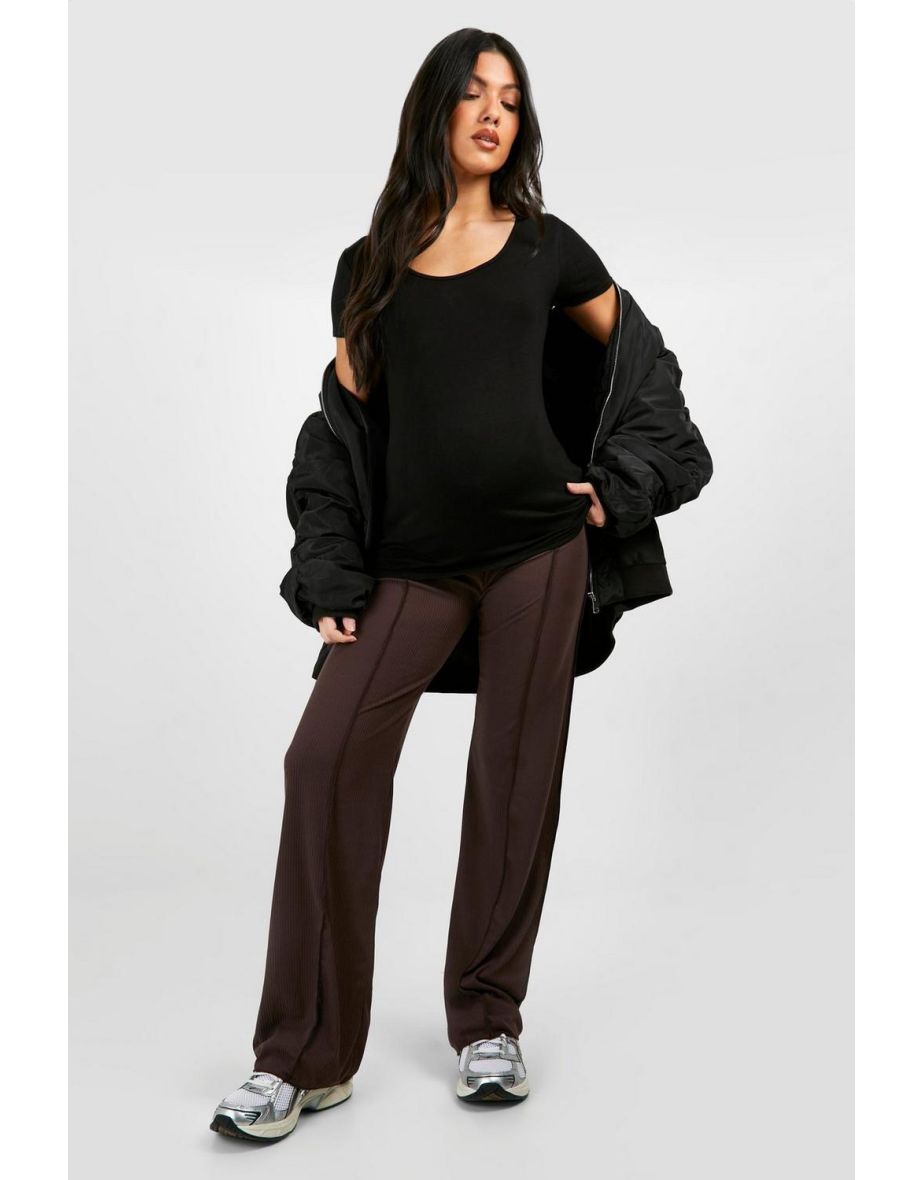 Maternity Ribbed Seam Straight Leg Trousers - chocolate
