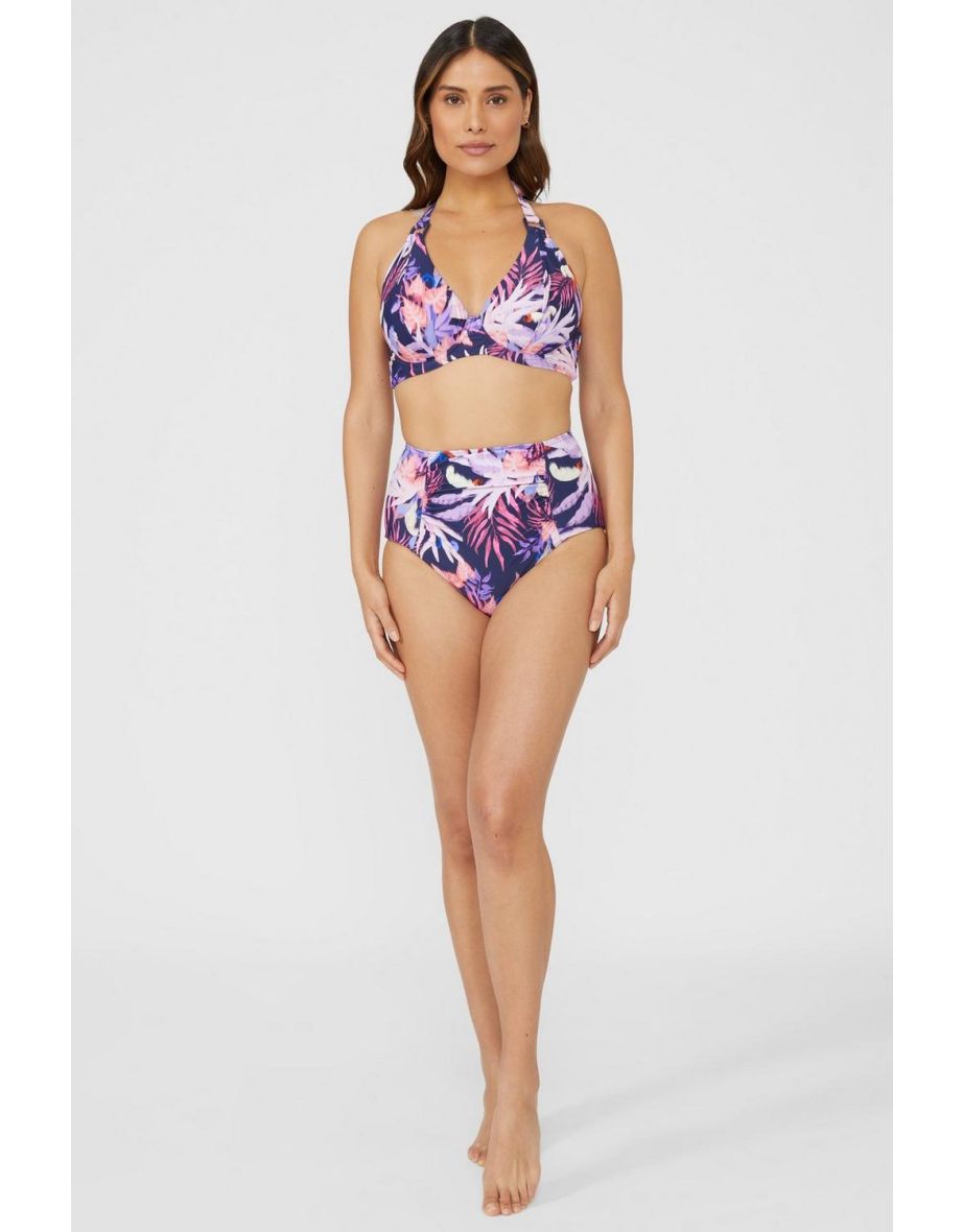Gorgeous Arianna Palm Non Padded Plunge Underwire Bikini Top - navy