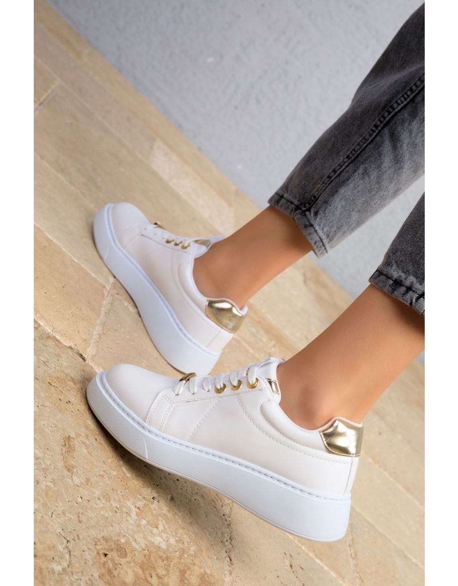 White-Gold Women's Sneakers - 3