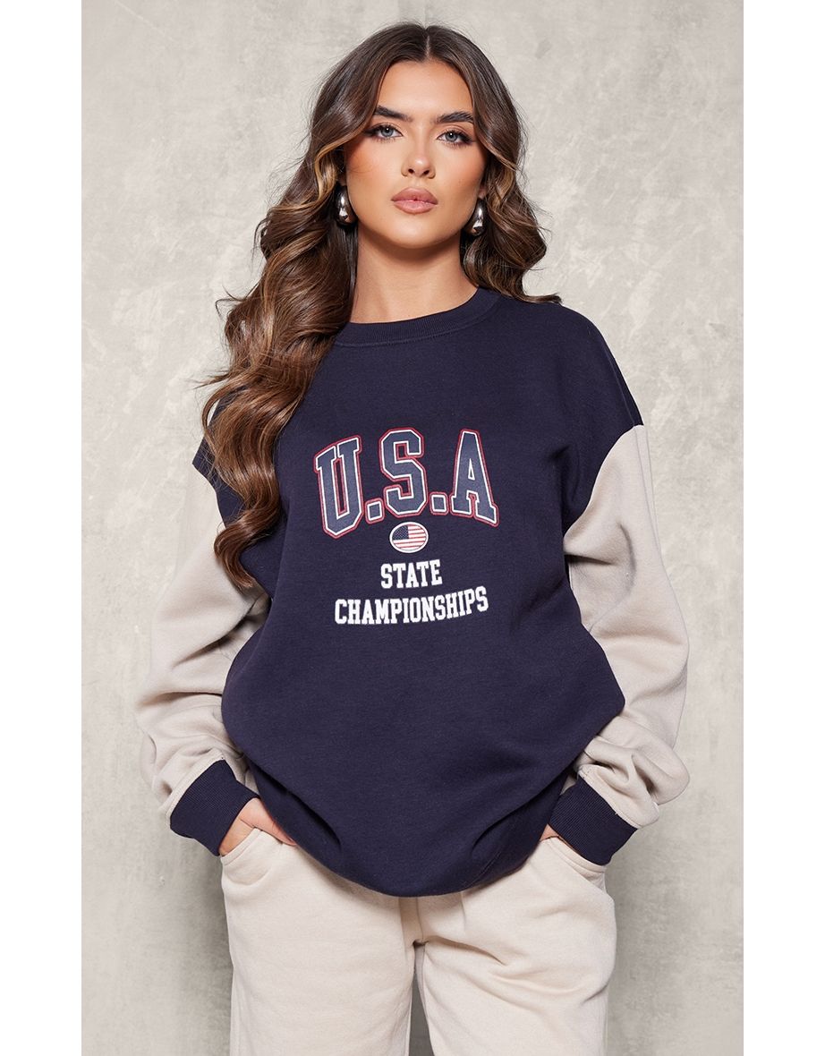 Navy Usa Raglan Sleeve Sweatshirt