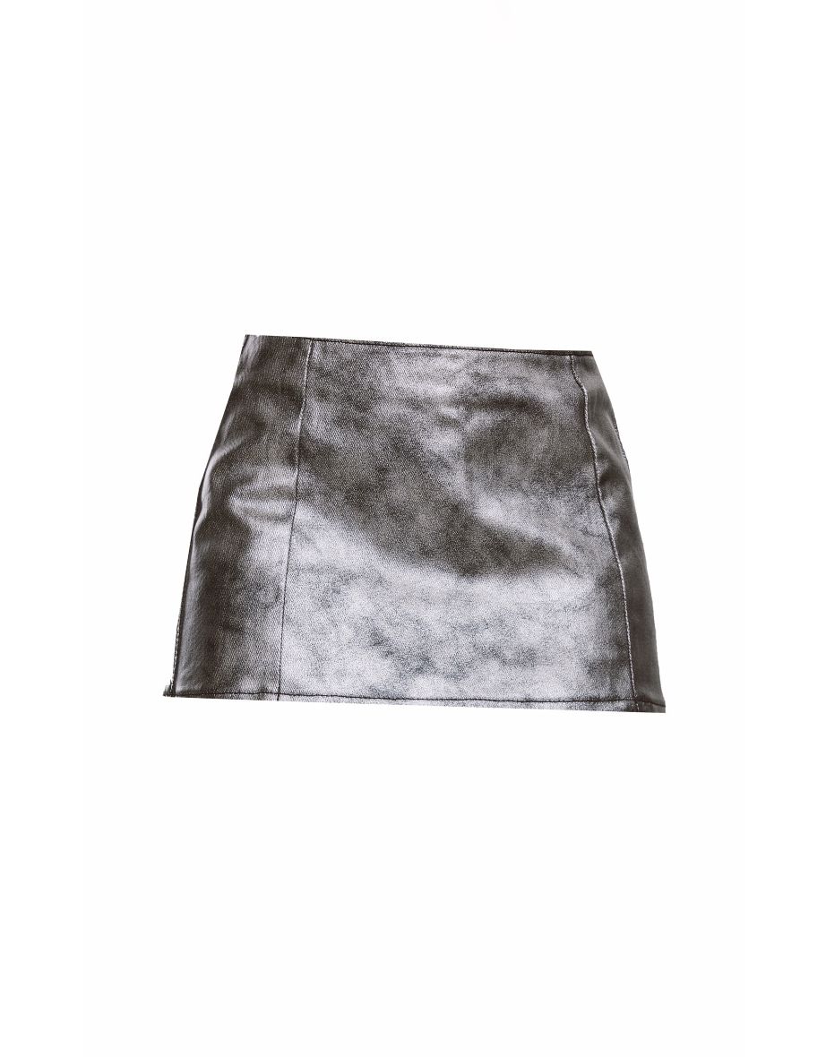 Silver Micro Mini Coated Denim Skirt - 5