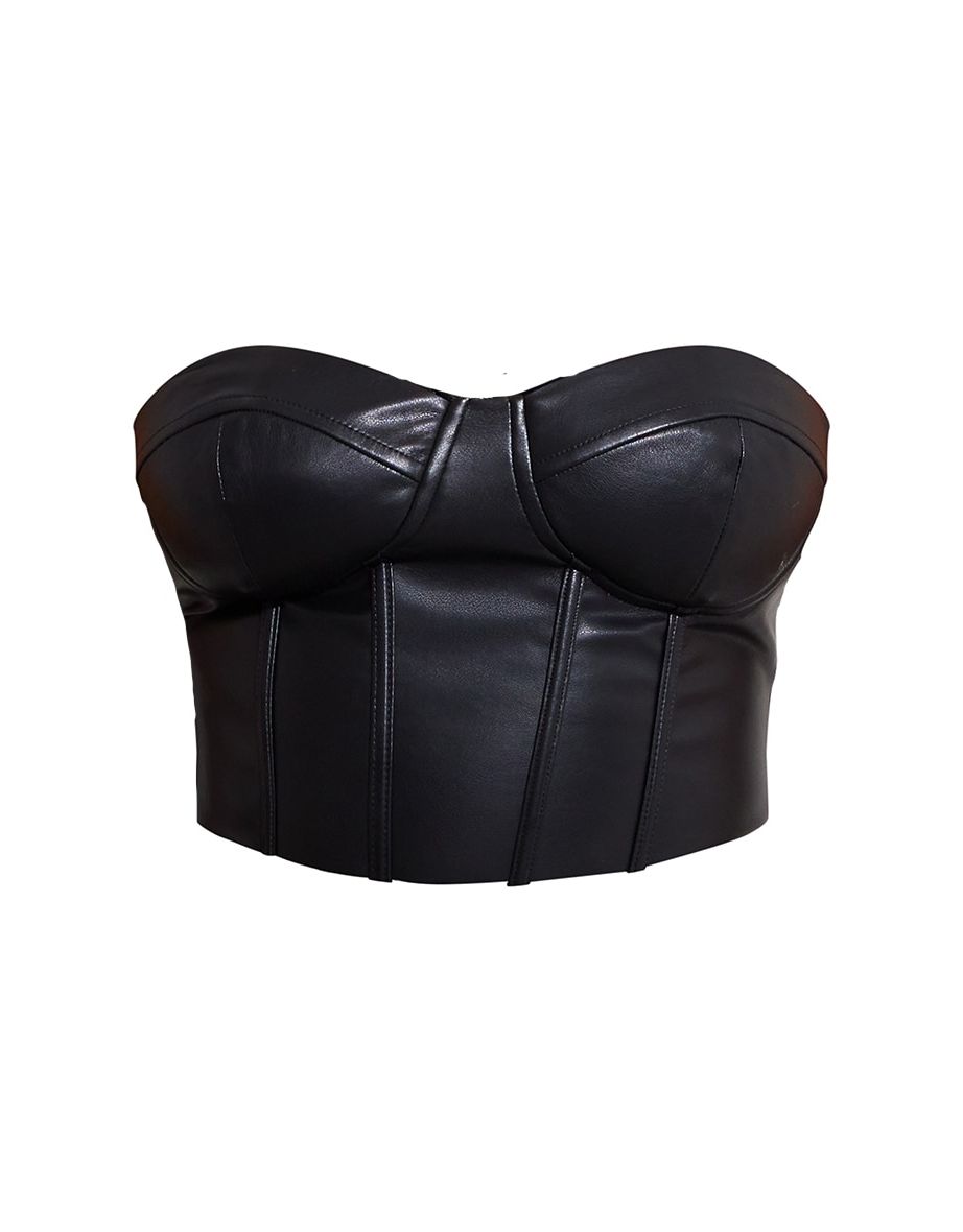 Shape Black Faux Leather Bandeau Corset - 4