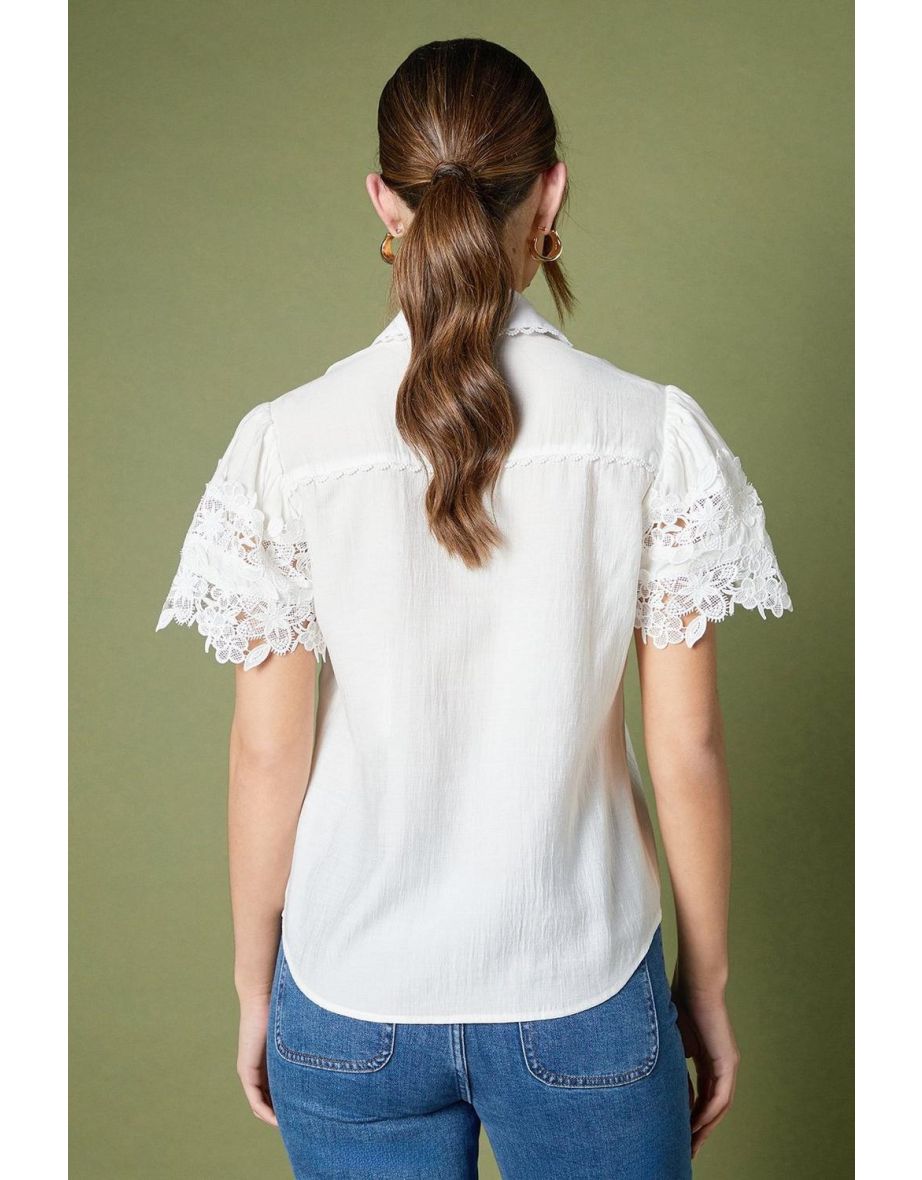 Short Sleeve Lace Blouse - 3