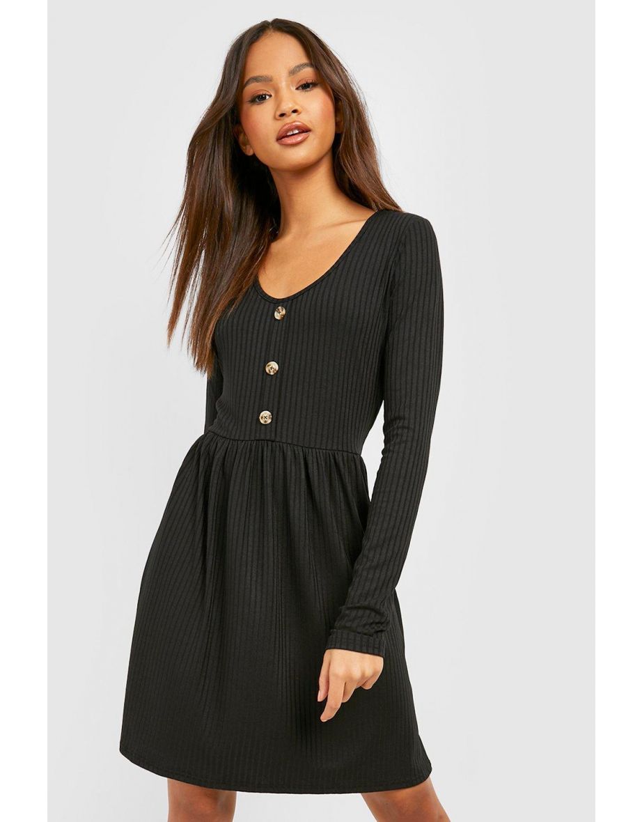 Shop Black Pleated A Line Midi Smock Dress with Long Sleeve Online in Bahrain VogaCloset