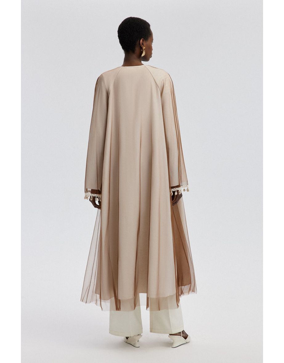LINEN KIMONO WITH TULLE DETAIL - 4