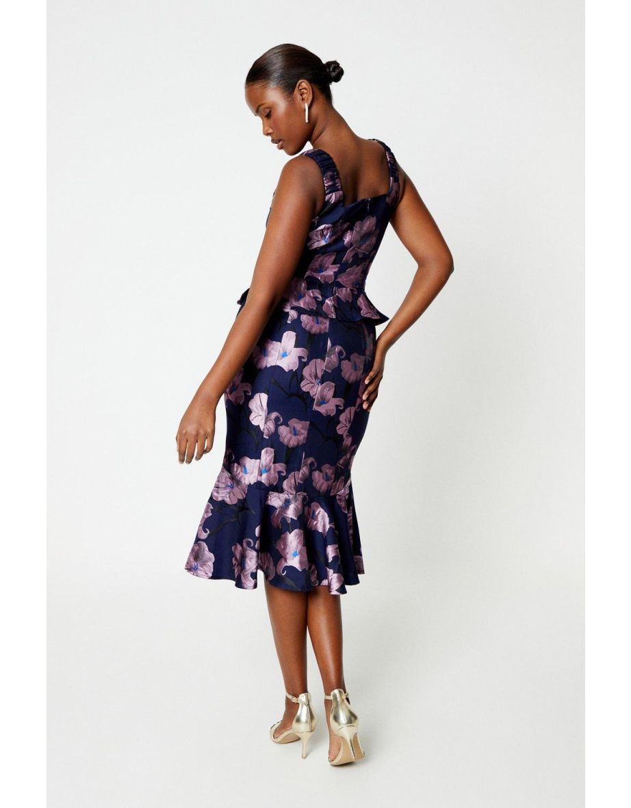 Jacquard Pencil Dress With Frill Hem - 2