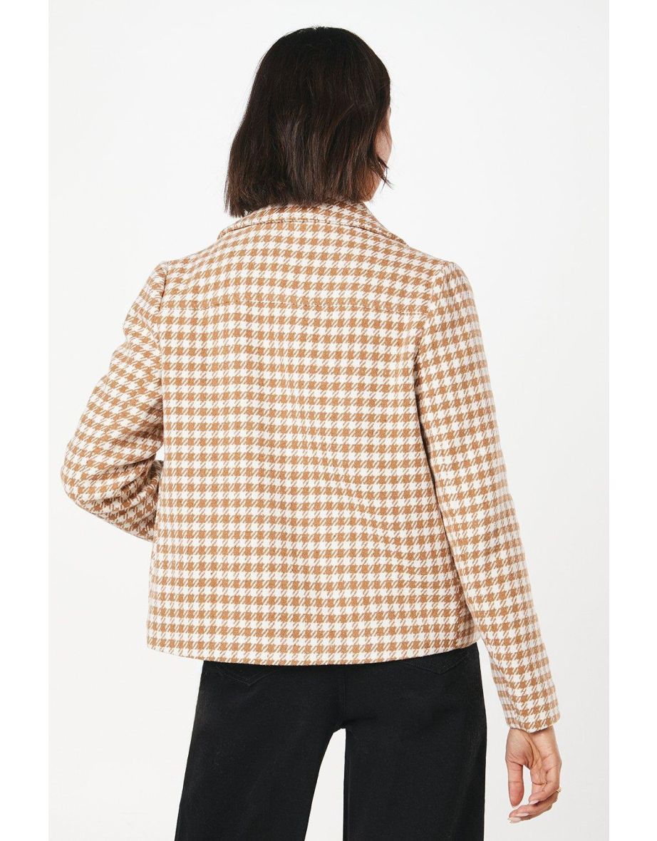 Dogtooth Wool Short Coat - 3