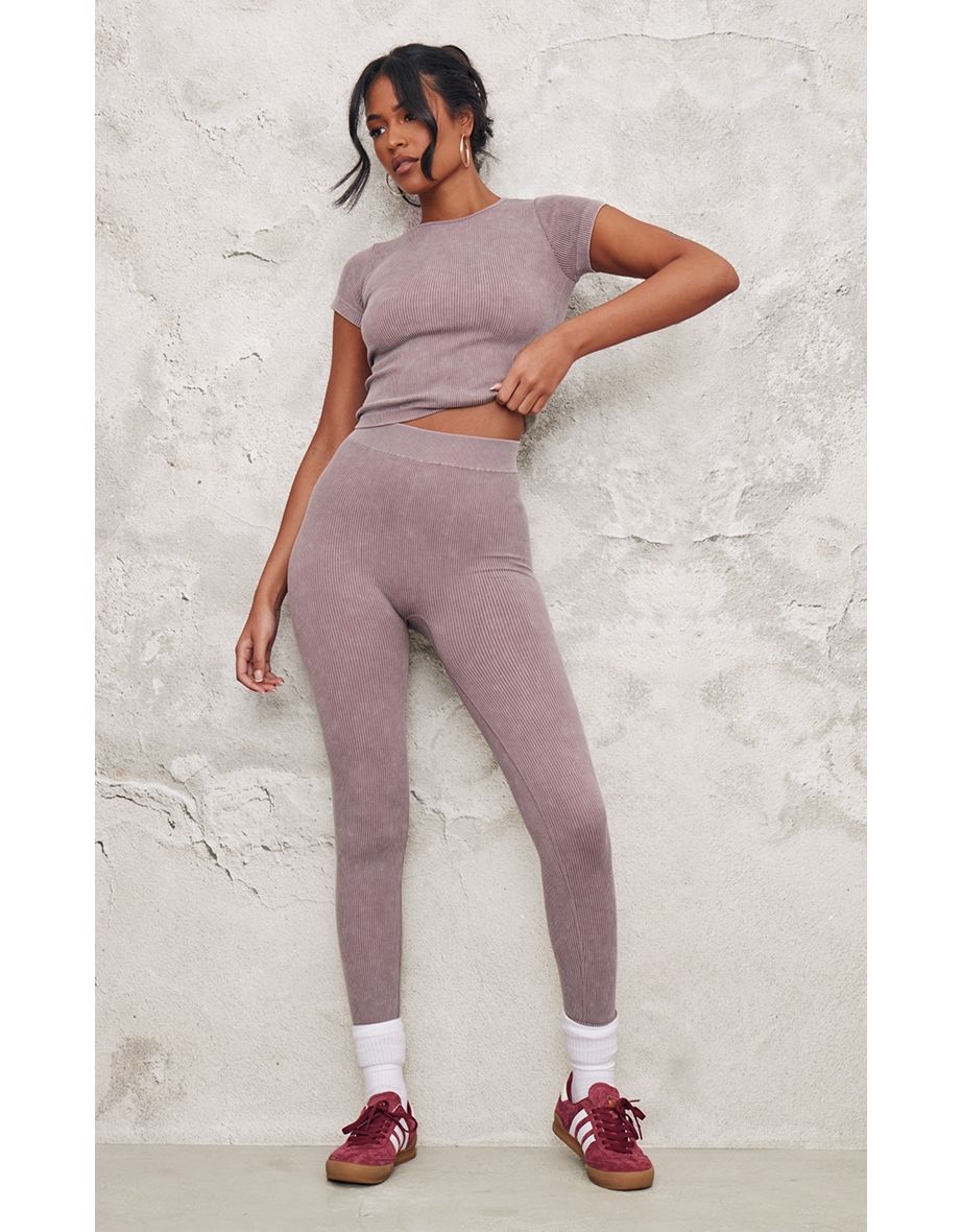 Tall Taupe Faded Contour Rib Leggings
