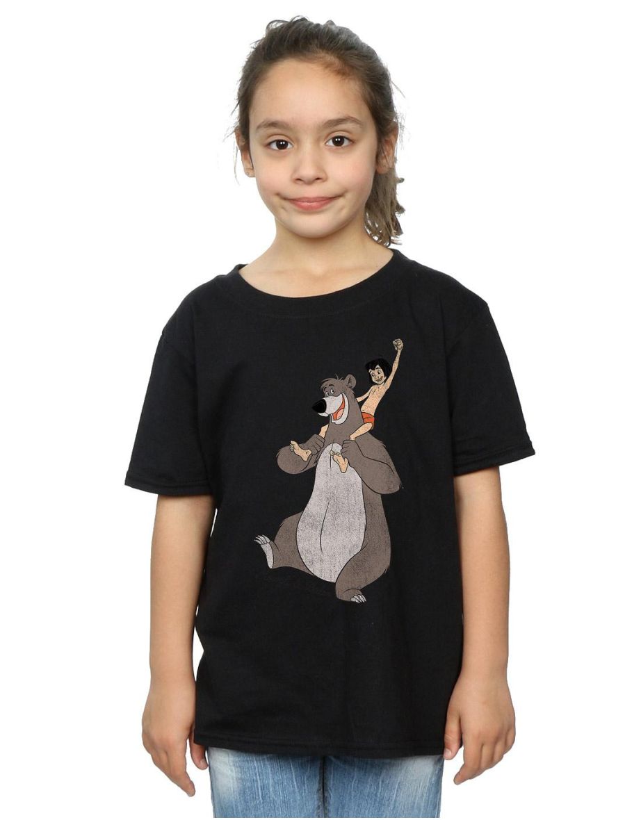 Jungle Book Girls Mowgli And Baloo Cotton T-Shirt - Black