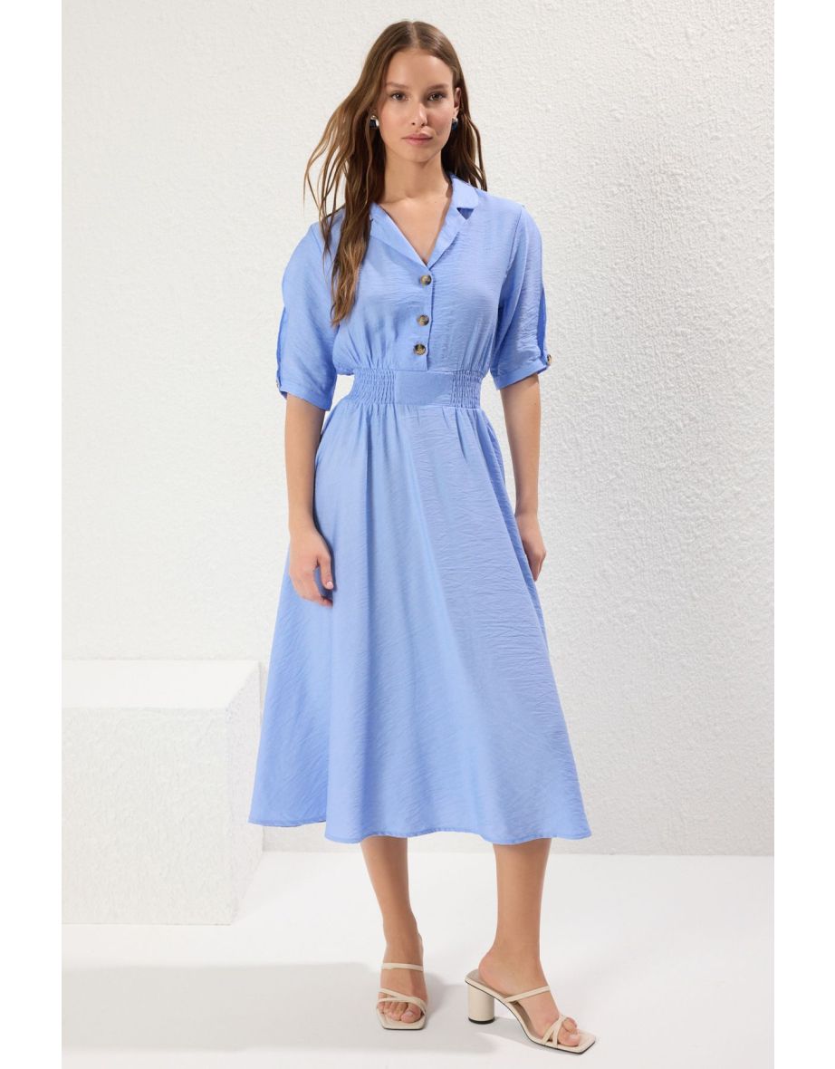 Blue Plain Gipel Midi Woven Dress