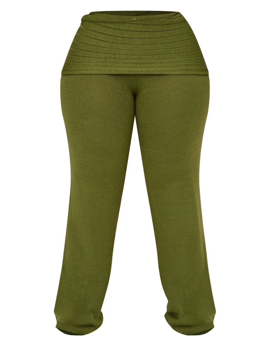 Plus Forest Green Knitted Wide Leg Trousers - 4