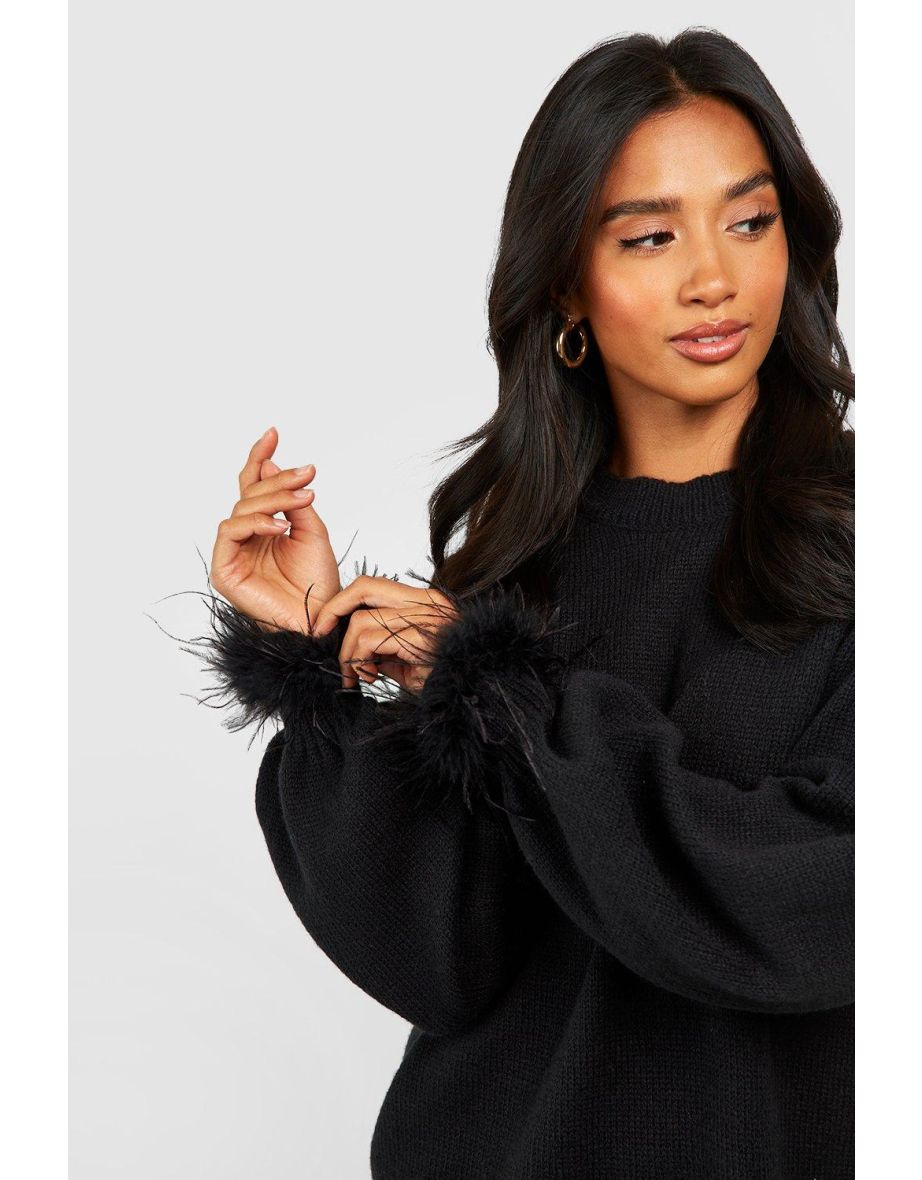 Black Petite Column Mini Jumper Dress with Long Sleeve - 3