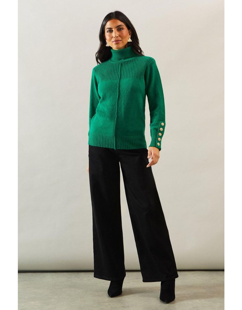Rib Panel Button Sleeve Jumper
