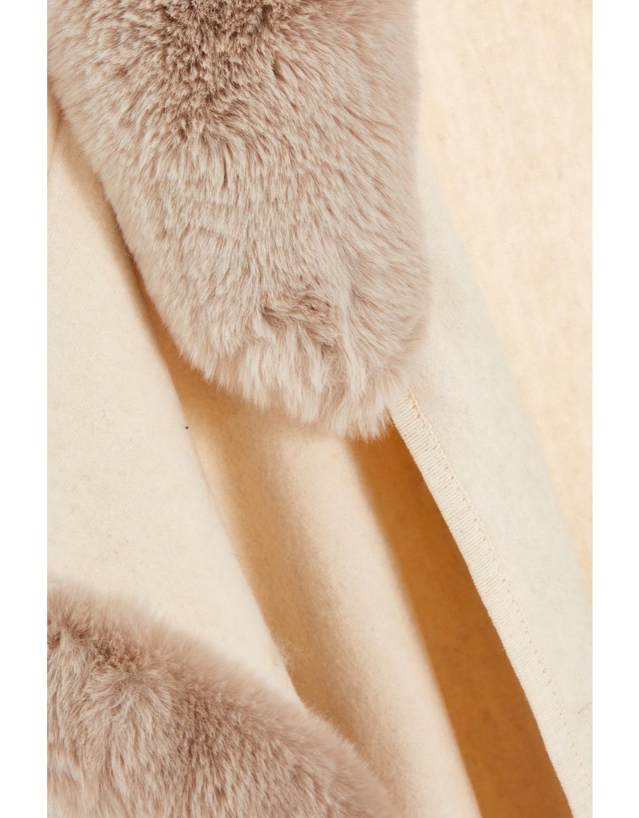 Cream Faux Fur Trim Cape - 3