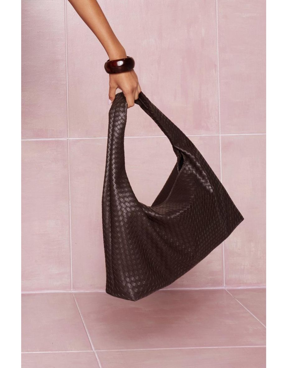 Oversized Woven Tote Bag - chocolate