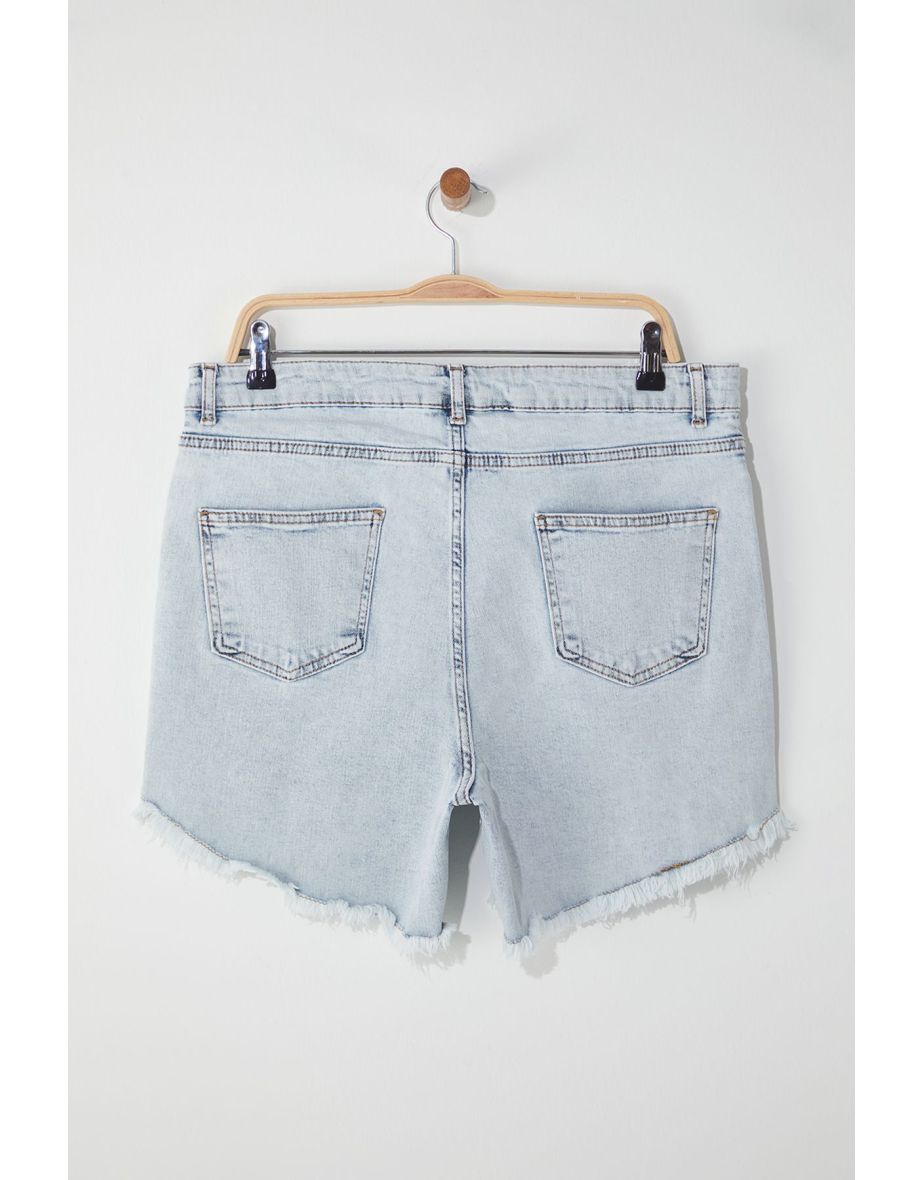 Ice Blue Tasseled Stretchy Skinny Denim Shorts & Bermuda - 7