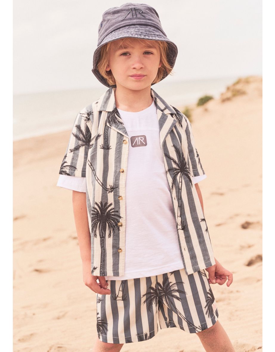 Gus Black Palm Print Swim Short
