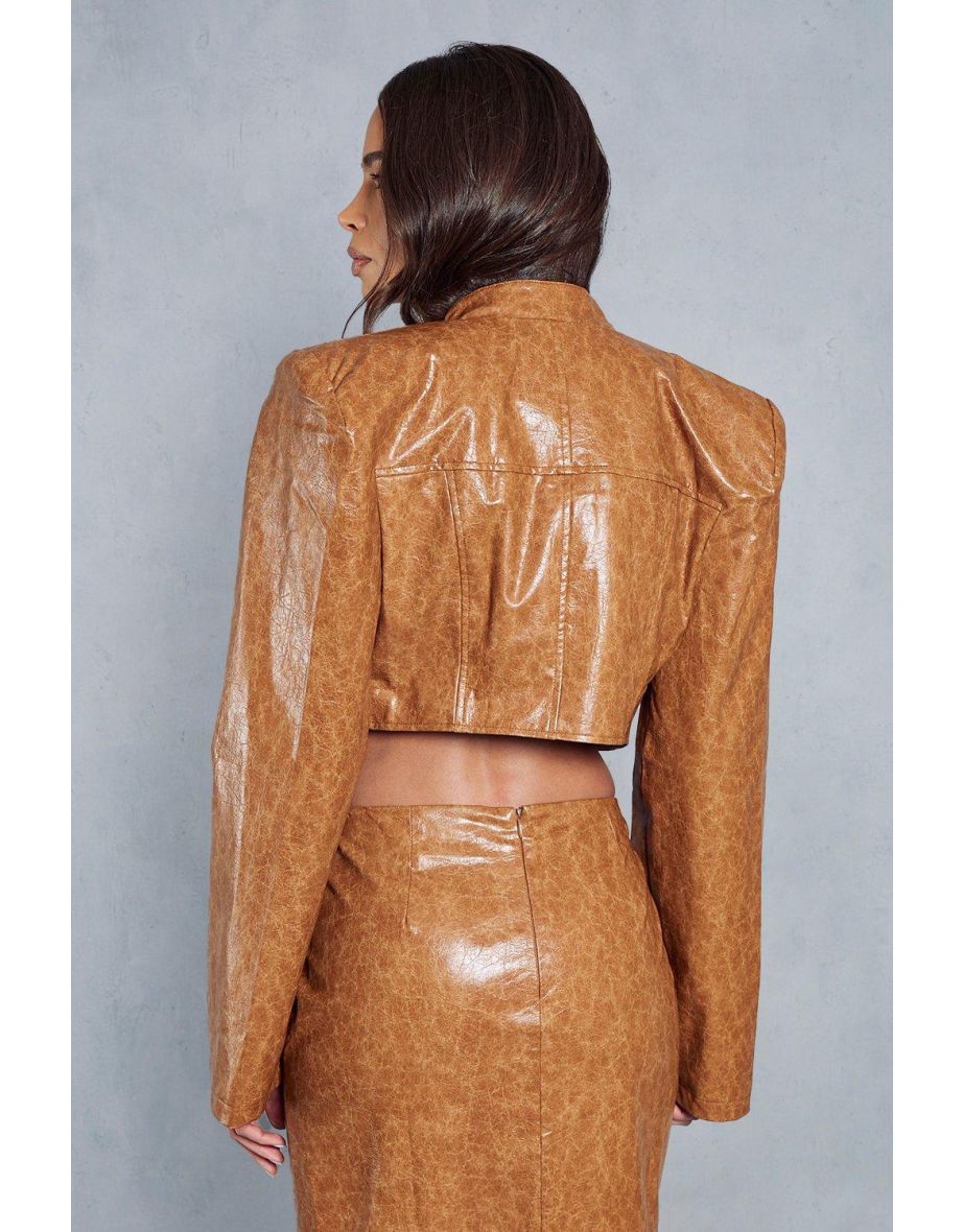 Crackle Leather Look Structured Cropped Jacket - 2